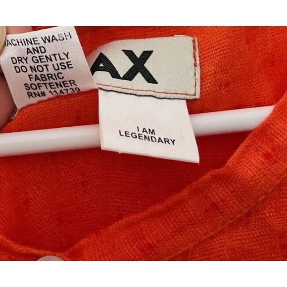 Flax Softened Linen Blouse L Lagenlook Boho Orange Woven Roll Tab Sleeve Buttons - Picture 4 of 7